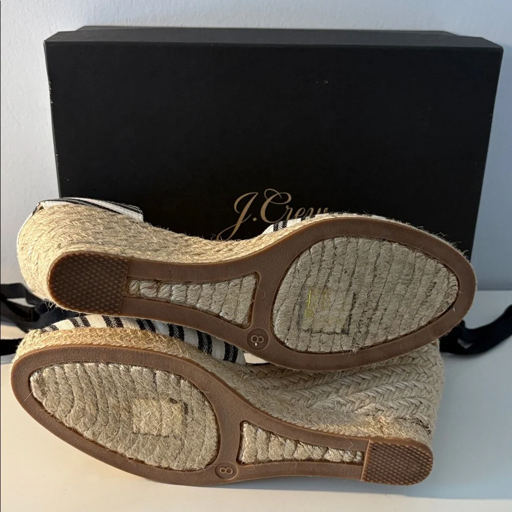 J. Crew Stripe Espadrille Wedge Sandal Ankle Wrap Ties Size 8 New in Box